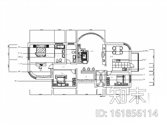 时尚简约三居室装修施工图（含效果图）施工图下载【ID:161856114】