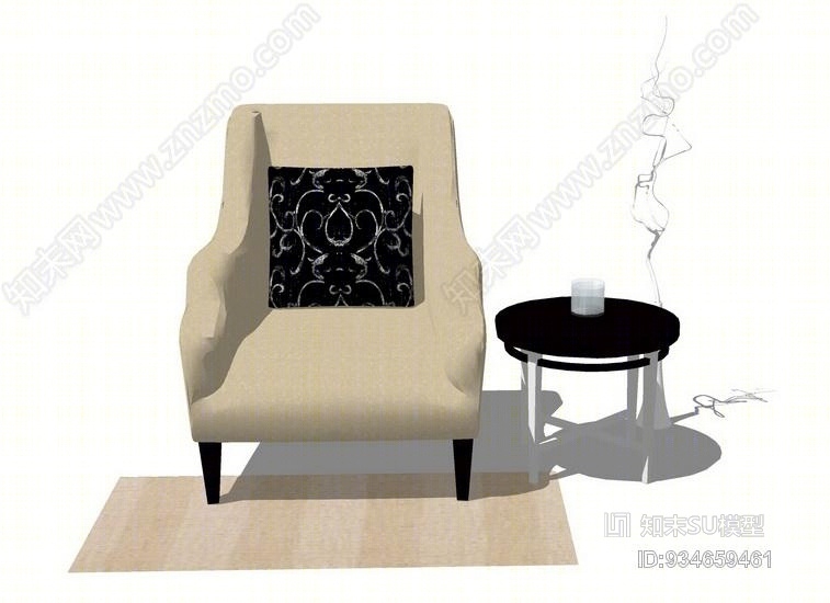 单人椅子茶几组合SU模型下载【ID:934659461】