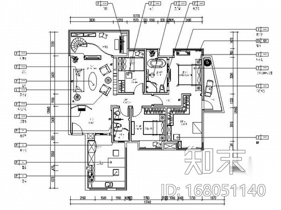 [原创]知名地产商清新别致四居室样板房施工图（含效果图...cad施工图下载【ID:168051140】