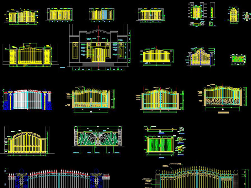 CAD铁艺大门节点详图大样中式铁艺门图库施工图下载【ID:149607194】