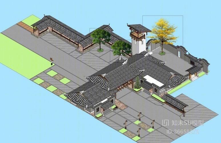 景区入口大门SU模型下载【ID:36658272】