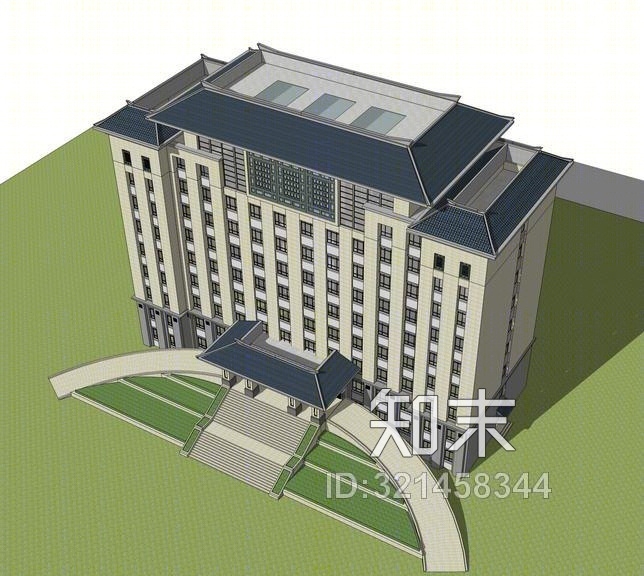 中式办公楼SU模型下载【ID:321458344】
