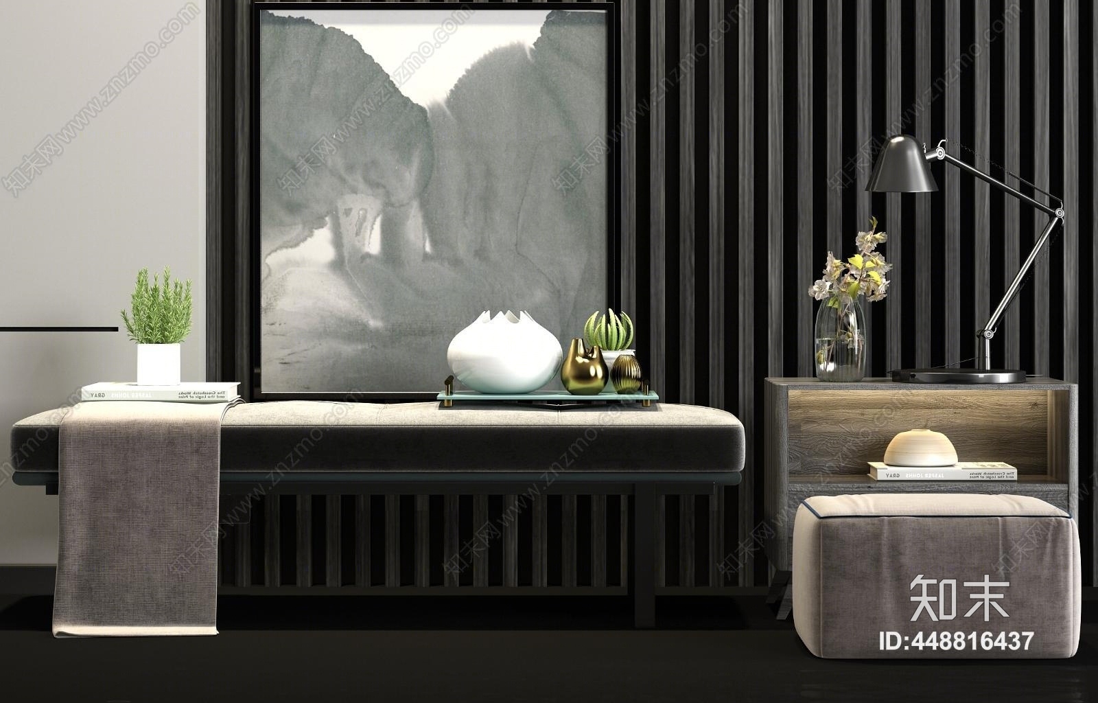 现代轻奢床尾凳3D模型下载【ID:448816437】