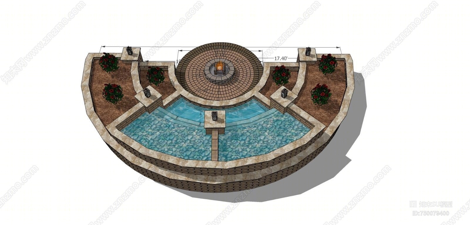 欧式风格假山水景SU模型下载【ID:750079400】