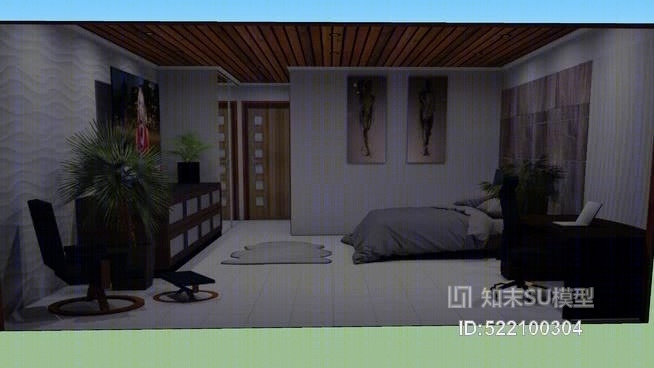 酒店客房基本SU模型下载【ID:522100304】