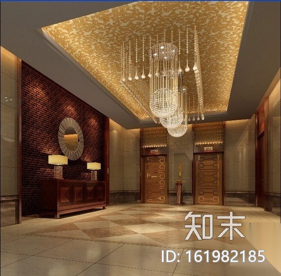 [安徽]国际酒店电梯厅室内装修图（含效果）cad施工图下载【ID:161982185】