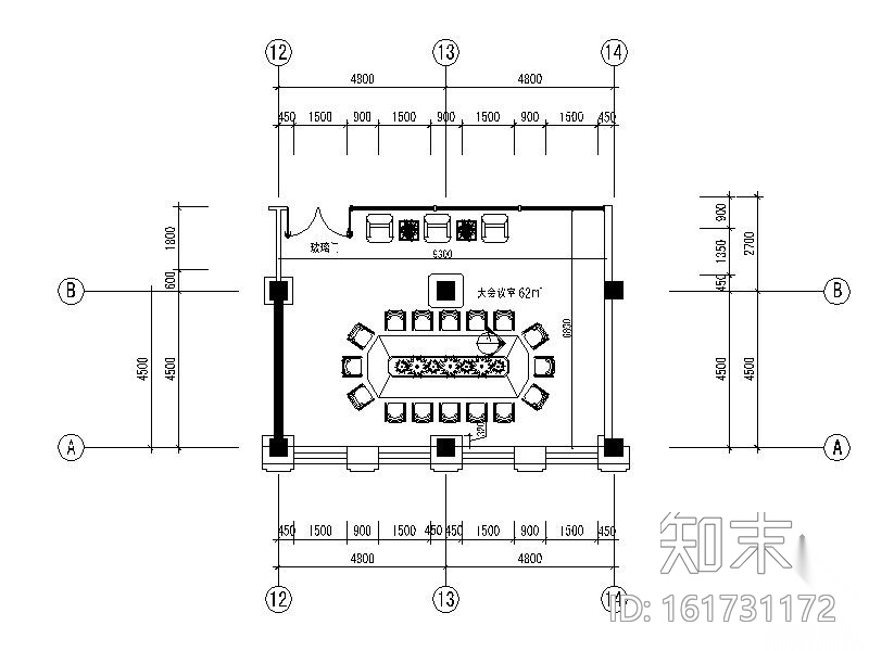 会议室空间施工图Bcad施工图下载【ID:161731172】