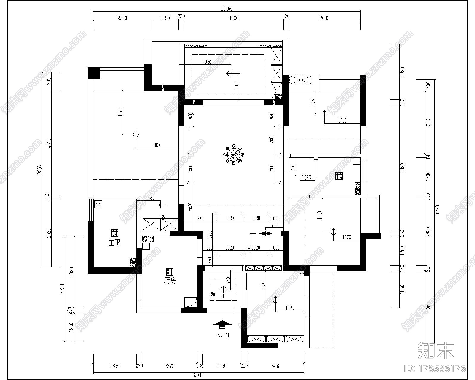 [上海]现代简约3居室室内设计施工图cad施工图下载【ID:178536176】