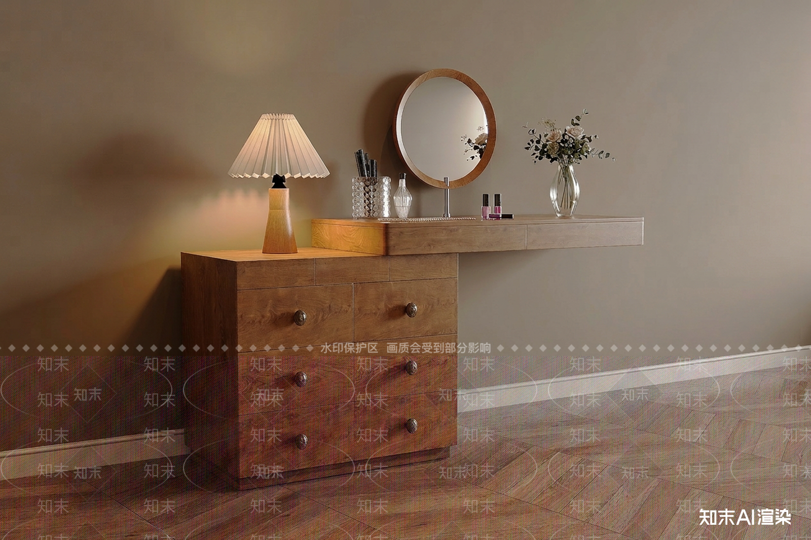 木质斗柜梳妆台3D模型下载【ID:1227559457】