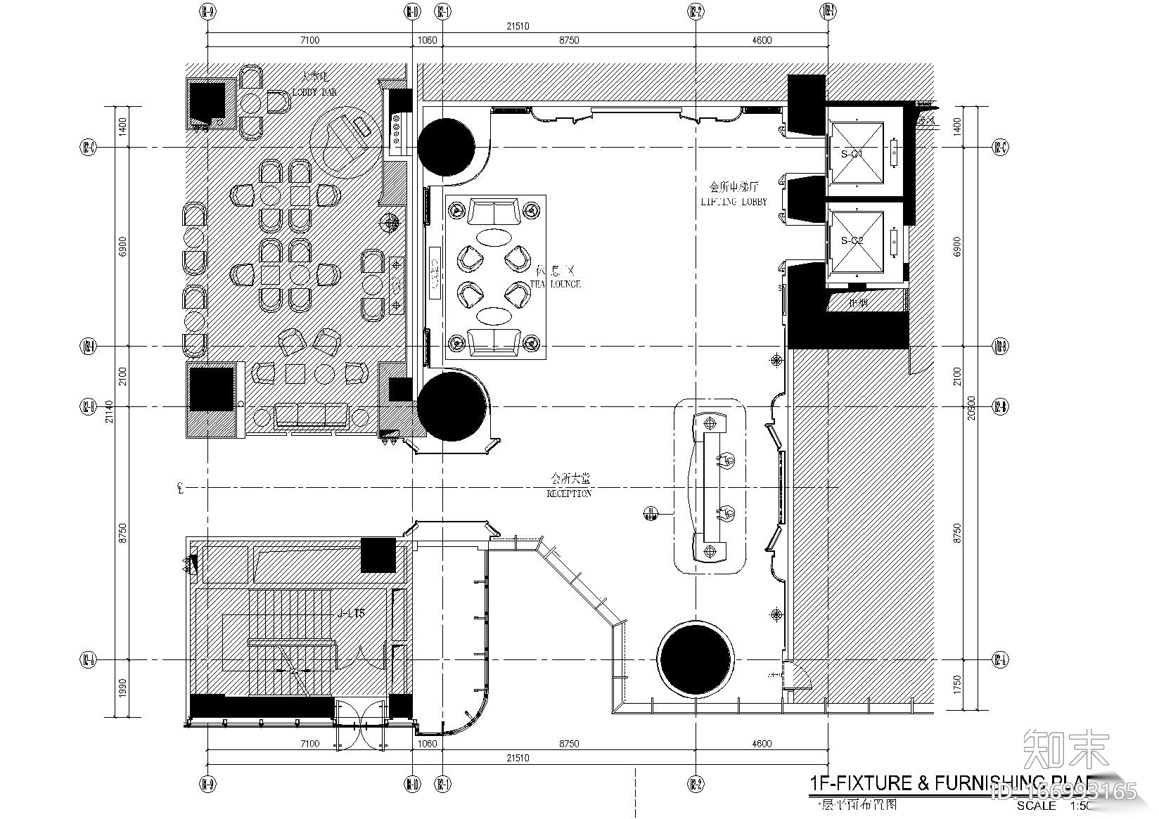 [云南]昆明万达文华酒店会所施工图_效果图cad施工图下载【ID:166993165】