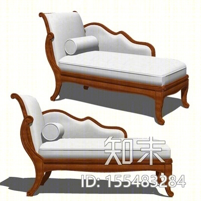欧式实木布艺贵妃椅SU模型下载【ID:155483284】