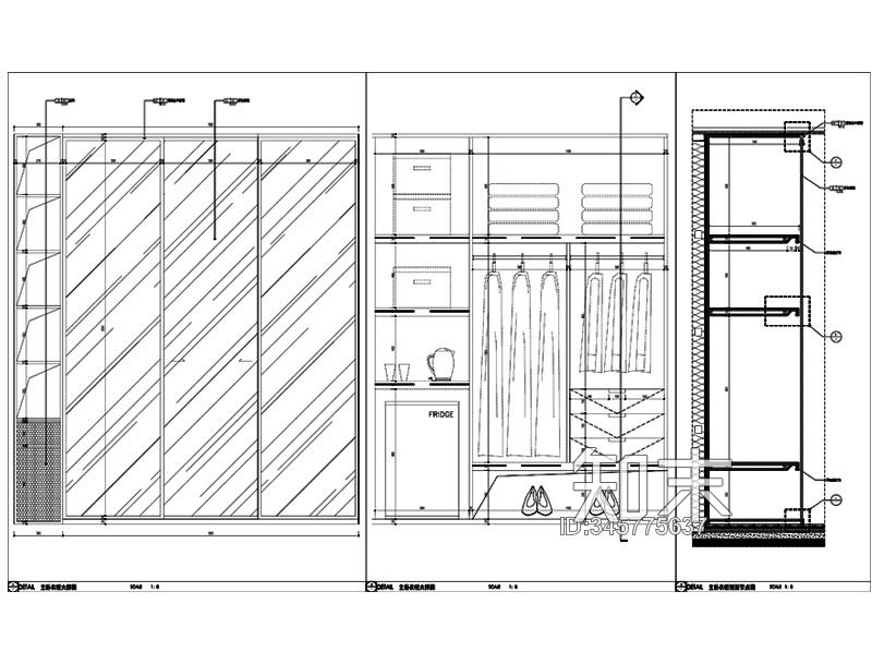 衣帽间柜体大样详图施工图下载【ID:345775637】