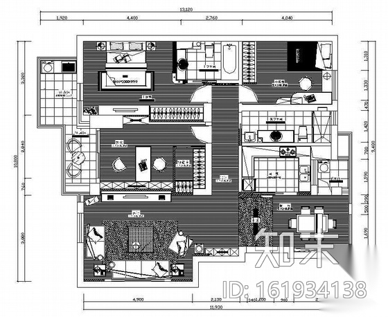 某特大户型三居室装饰施工图cad施工图下载【ID:161934138】