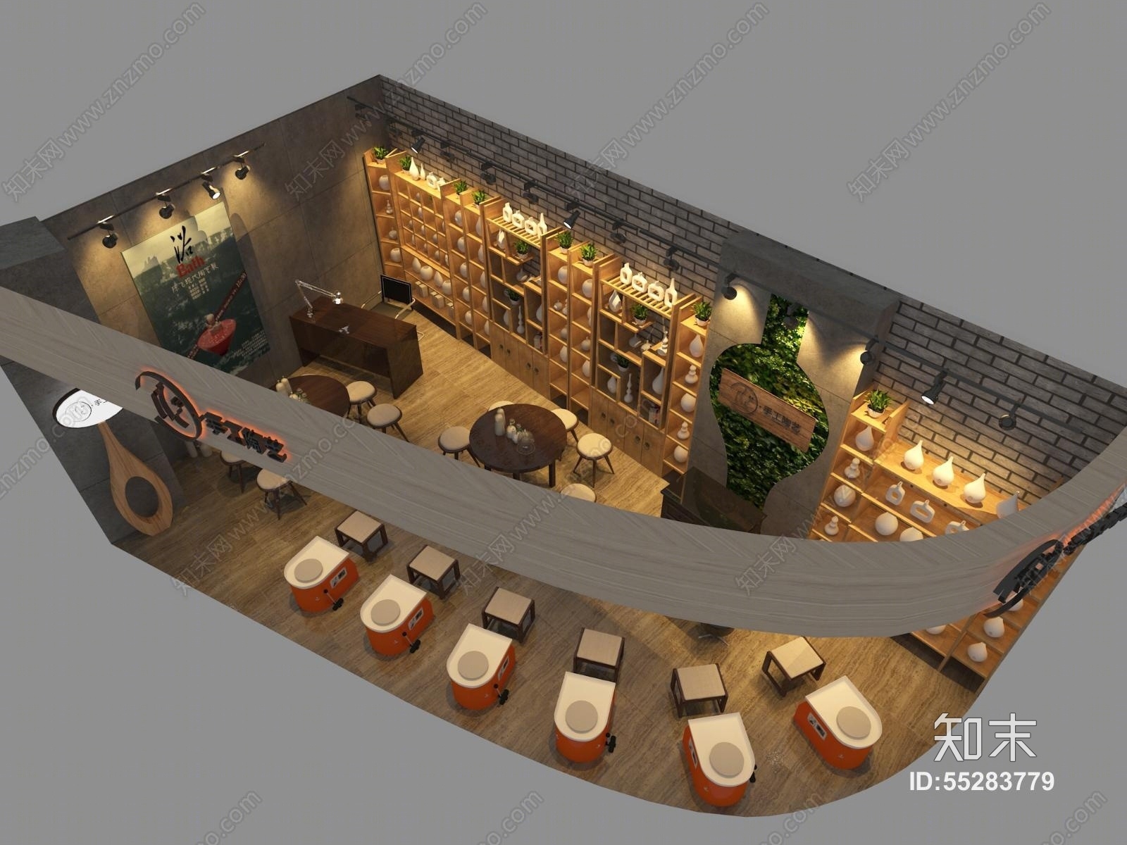 工业风手工陶艺店3D模型下载【ID:55283779】