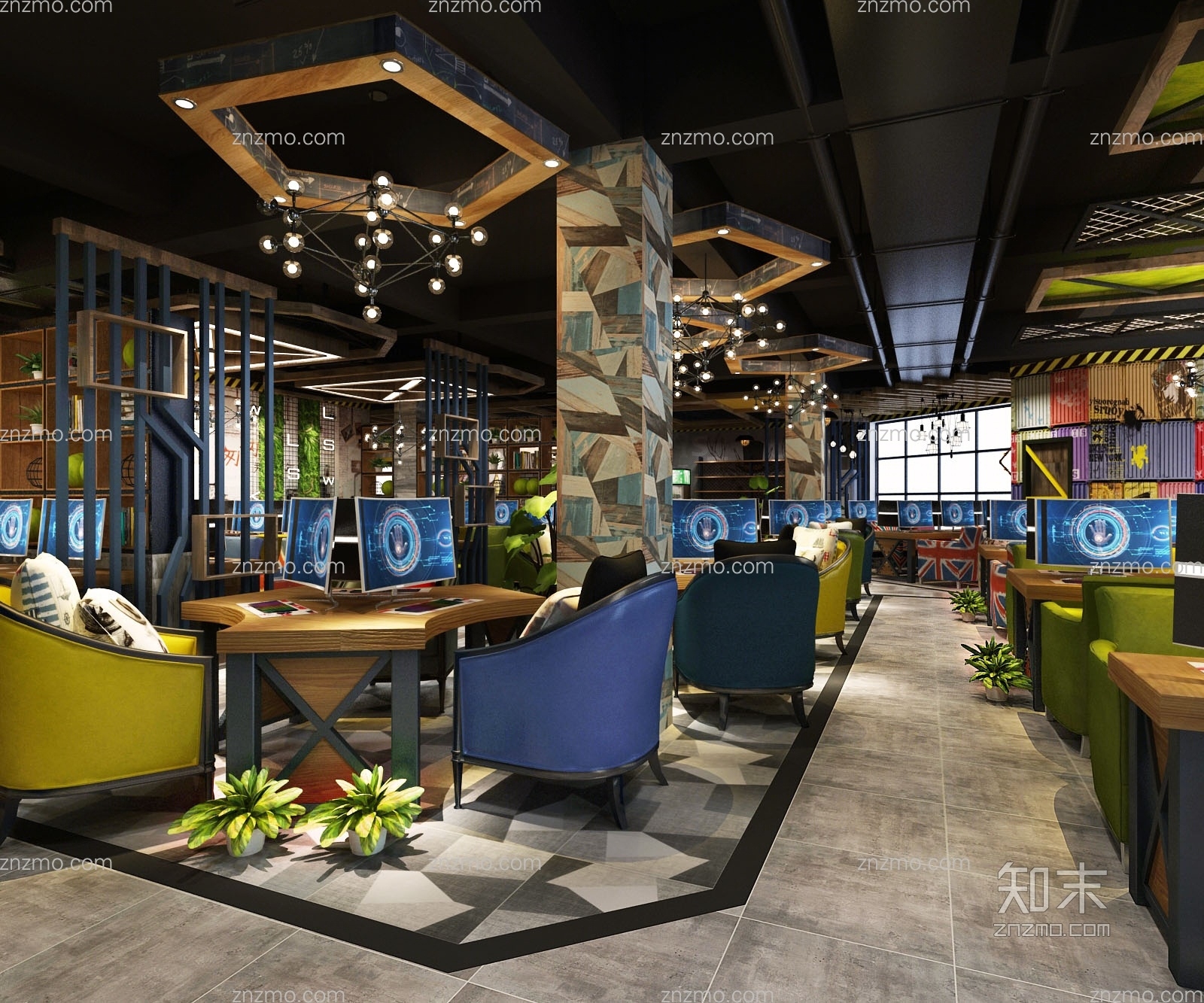 工业风复古网咖3D模型下载【ID:95145728】