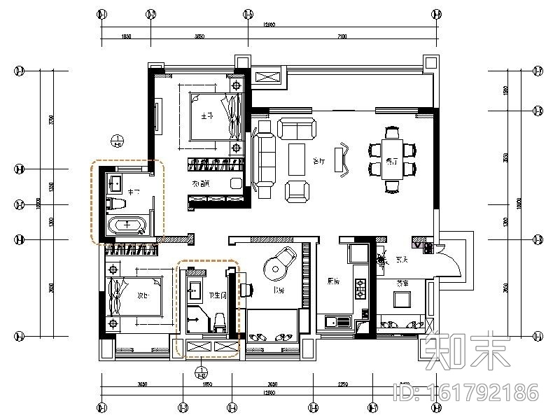 [重庆]色彩明亮温馨简约住宅室内设计施工图（含效果图）cad施工图下载【ID:161792186】