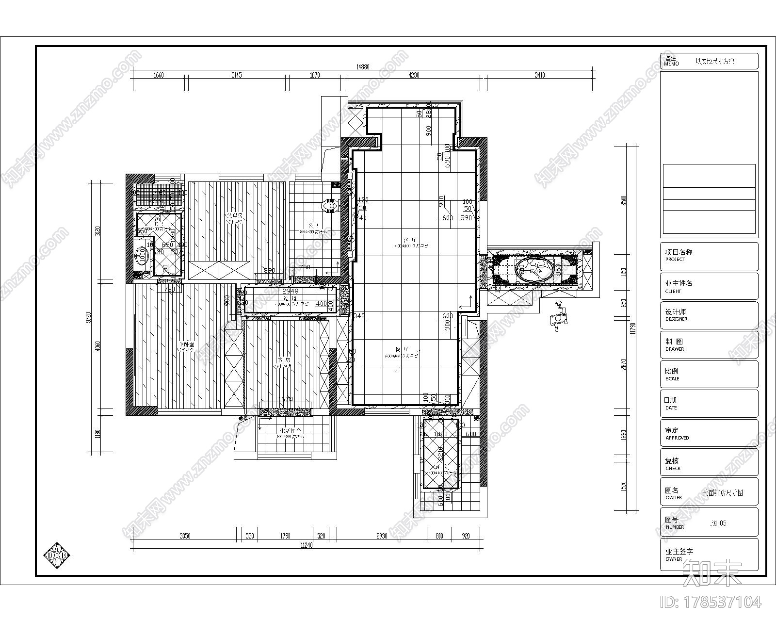 [石家庄]温馨舒适现代3室2厅室内设计CAD图施工图下载【ID:178537104】