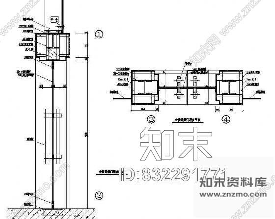 图块/节点全玻地簧门横、竖向节点cad施工图下载【ID:832291771】