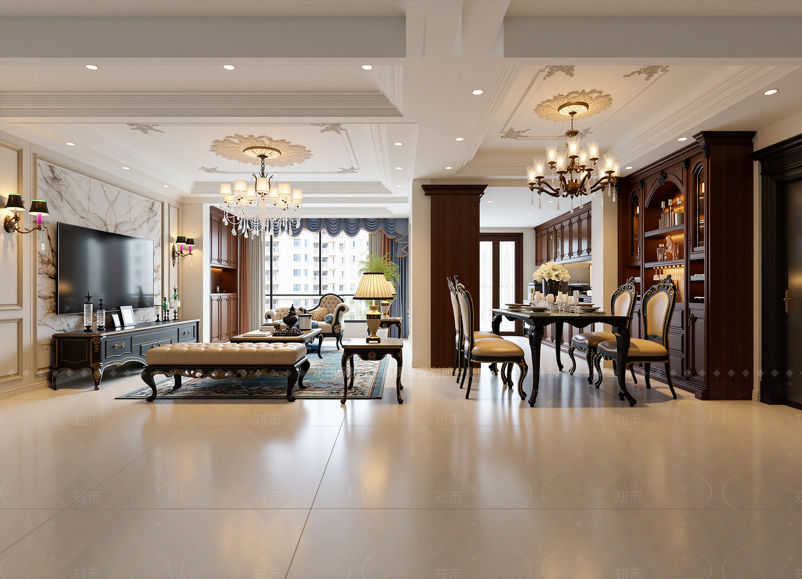 简欧客餐厅3D模型下载【ID:1214599491】