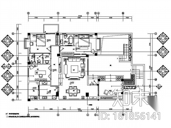 现代中式风格双层别墅装修图（含效果）cad施工图下载【ID:161856141】