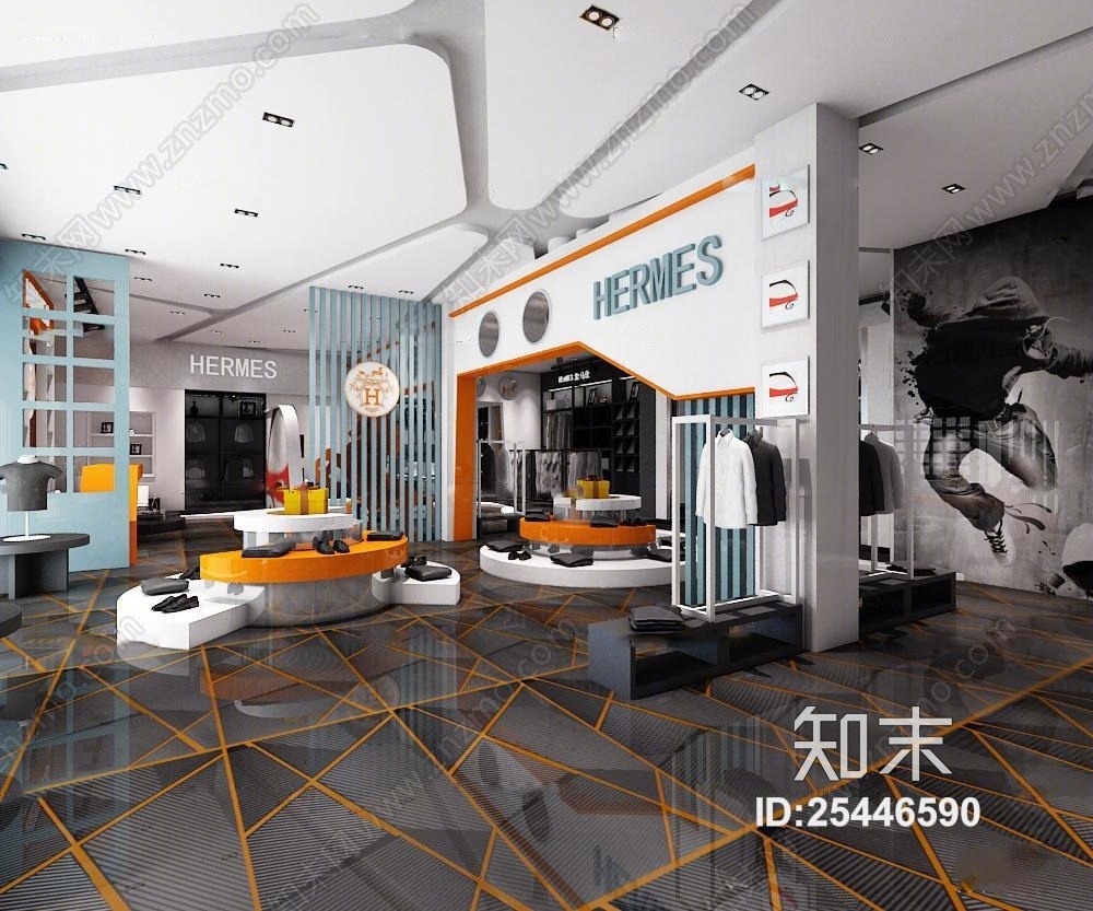 现代服装店展柜组合3D模型下载【ID:25446590】