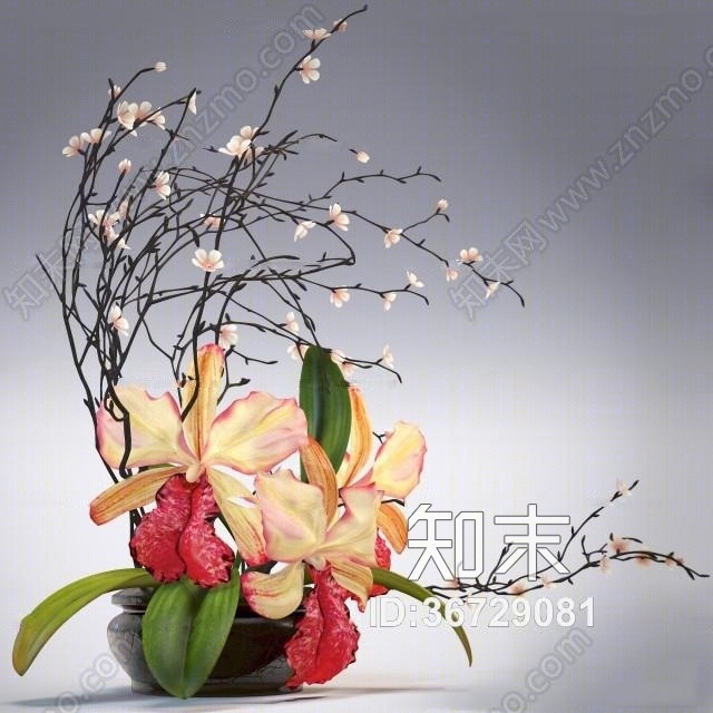 现代花盆花卉插花3D模型下载【ID:36729081】