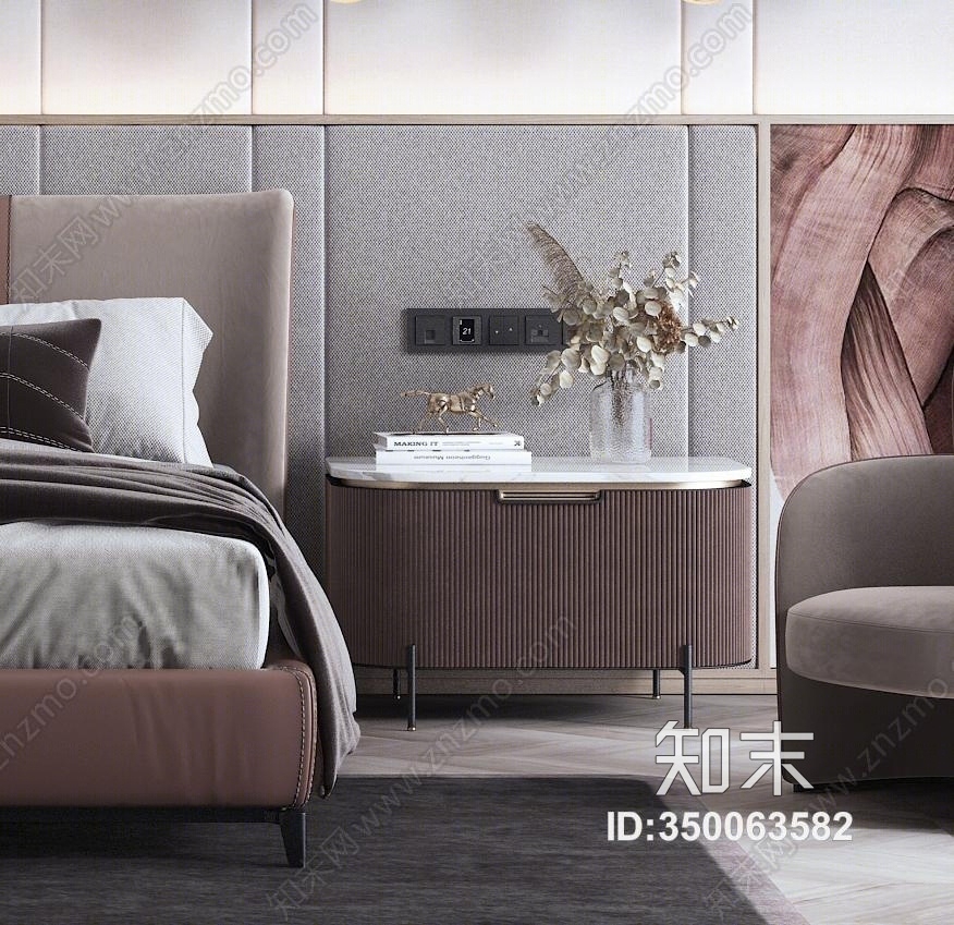 现代轻床具组合3D模型下载【ID:350063582】