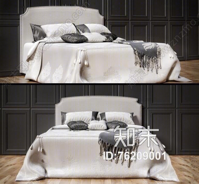 古典风布艺双人床3D模型下载【ID:76209001】