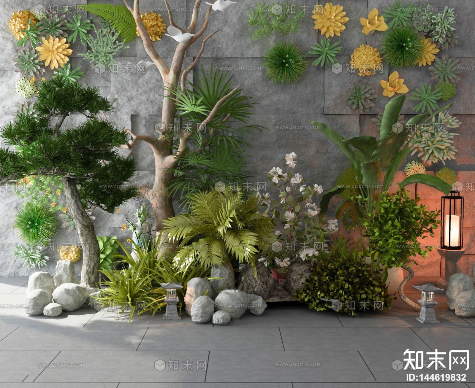 现代绿植园艺小品3D模型下载【ID:144619832】