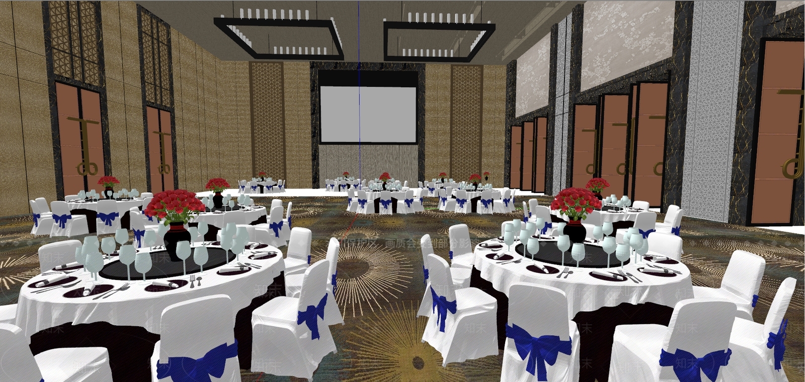 现代婚礼场景宴会厅SU模型下载【ID:1101300743】