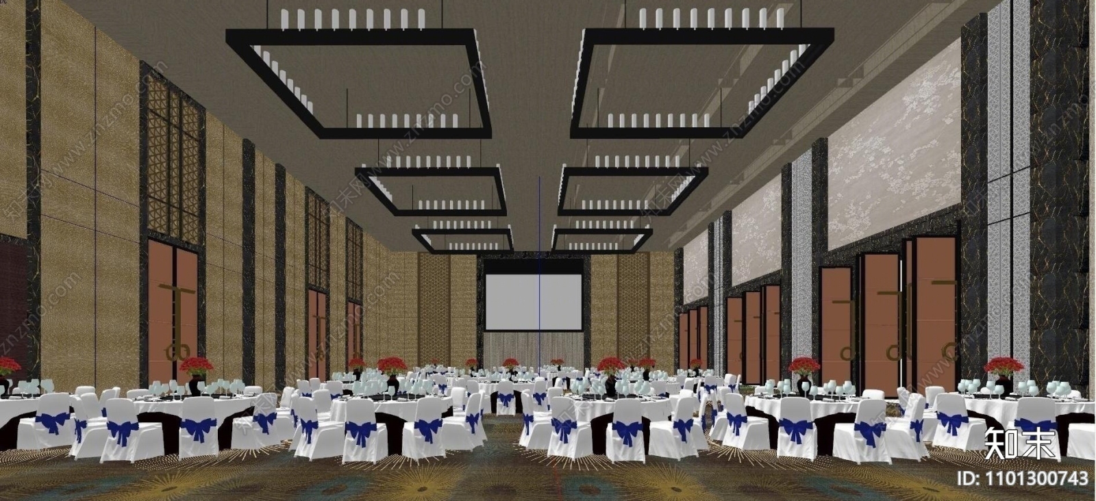 现代婚礼场景宴会厅SU模型下载【ID:1101300743】