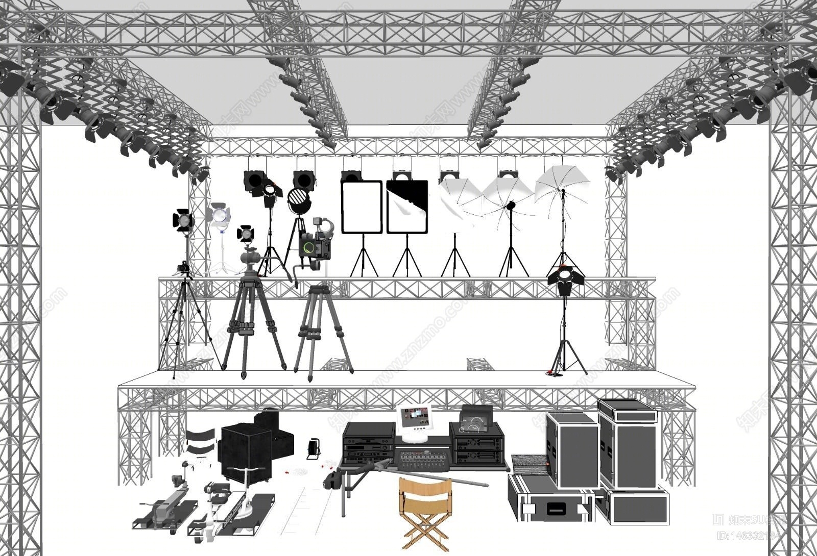 现代摄影棚SU模型下载【ID:146332184】