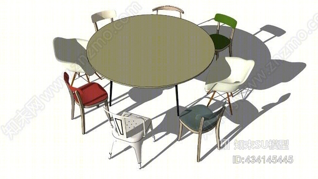 工作室餐桌和餐椅SU模型下载【ID:434145445】