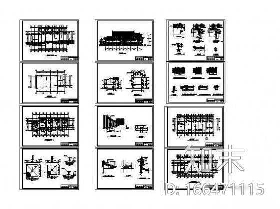 某三层仿古建筑施工图cad施工图下载【ID:166471115】