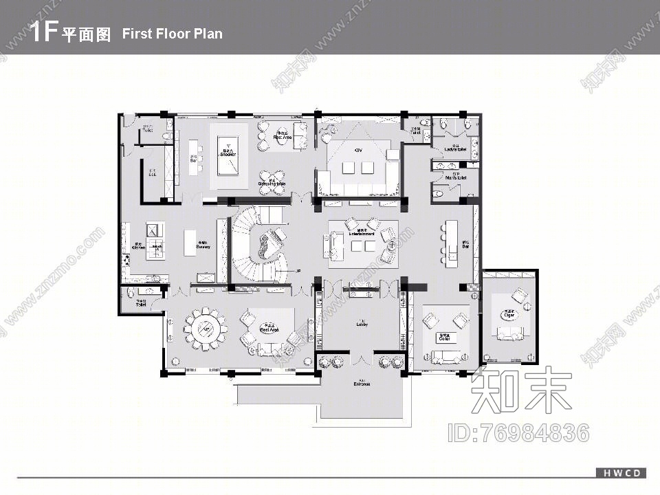 上海某皇家花园会所cad施工图下载【ID:76984836】