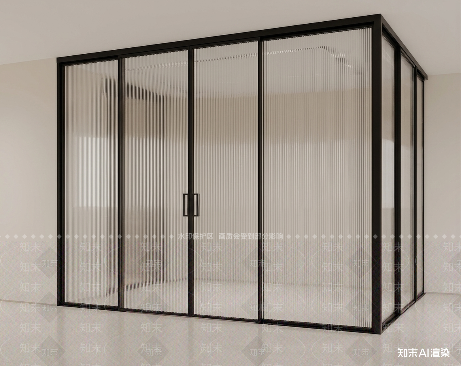 黑色边框玻璃隔断门会议室3D模型下载【ID:1227350633】