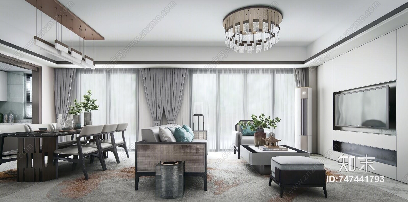 零次方空间设计新中式客厅3D模型下载【ID:747441793】