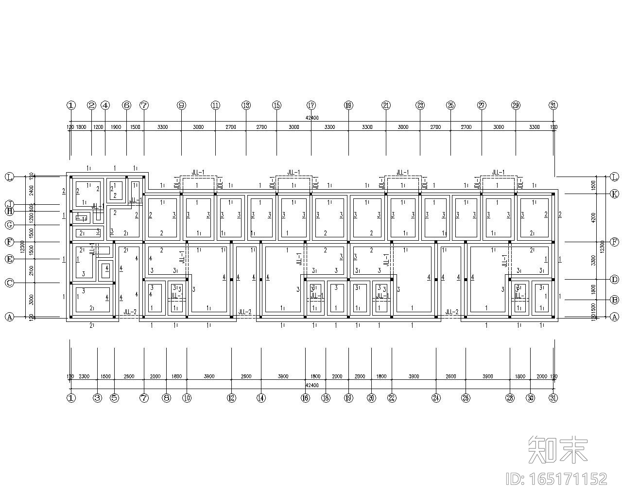 某五层单元式住宅混合结构施工图（CAD）cad施工图下载【ID:165171152】