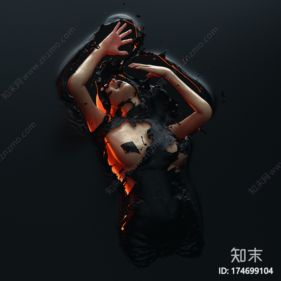 燃烧的女机器人C4D动画工程文件分享CG模型下载下载【ID:174699104】