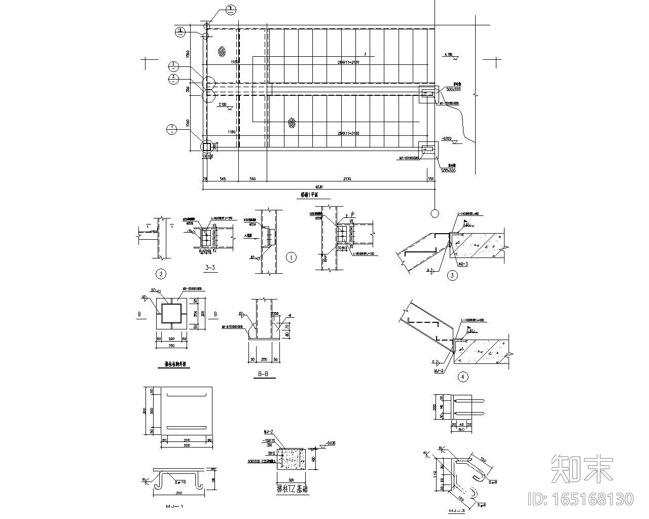 某三层商业宾馆钢结构施工图（CAD含建筑图)施工图下载【ID:165168130】