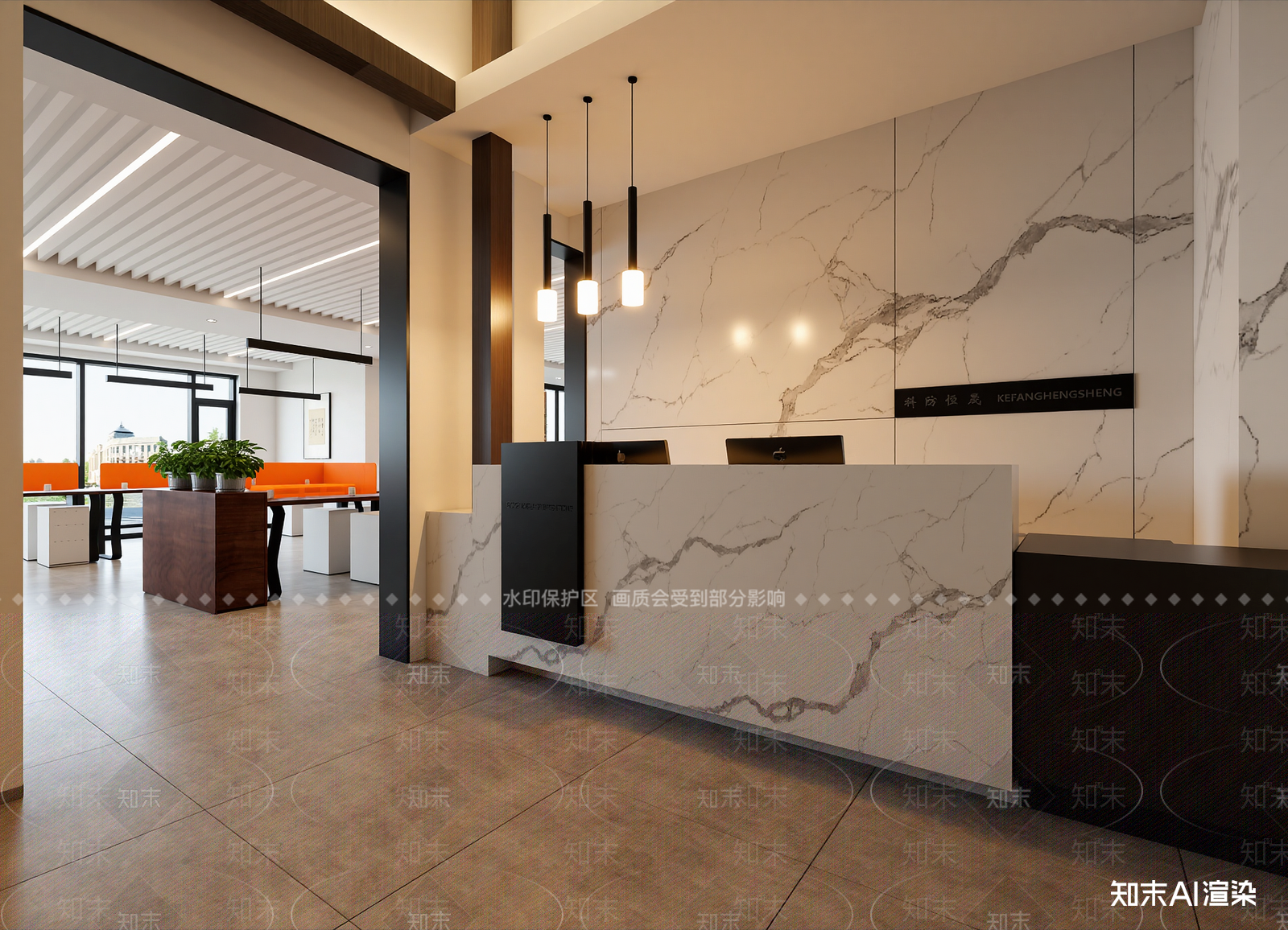 中式办公大厅3D模型下载【ID:1214587428】