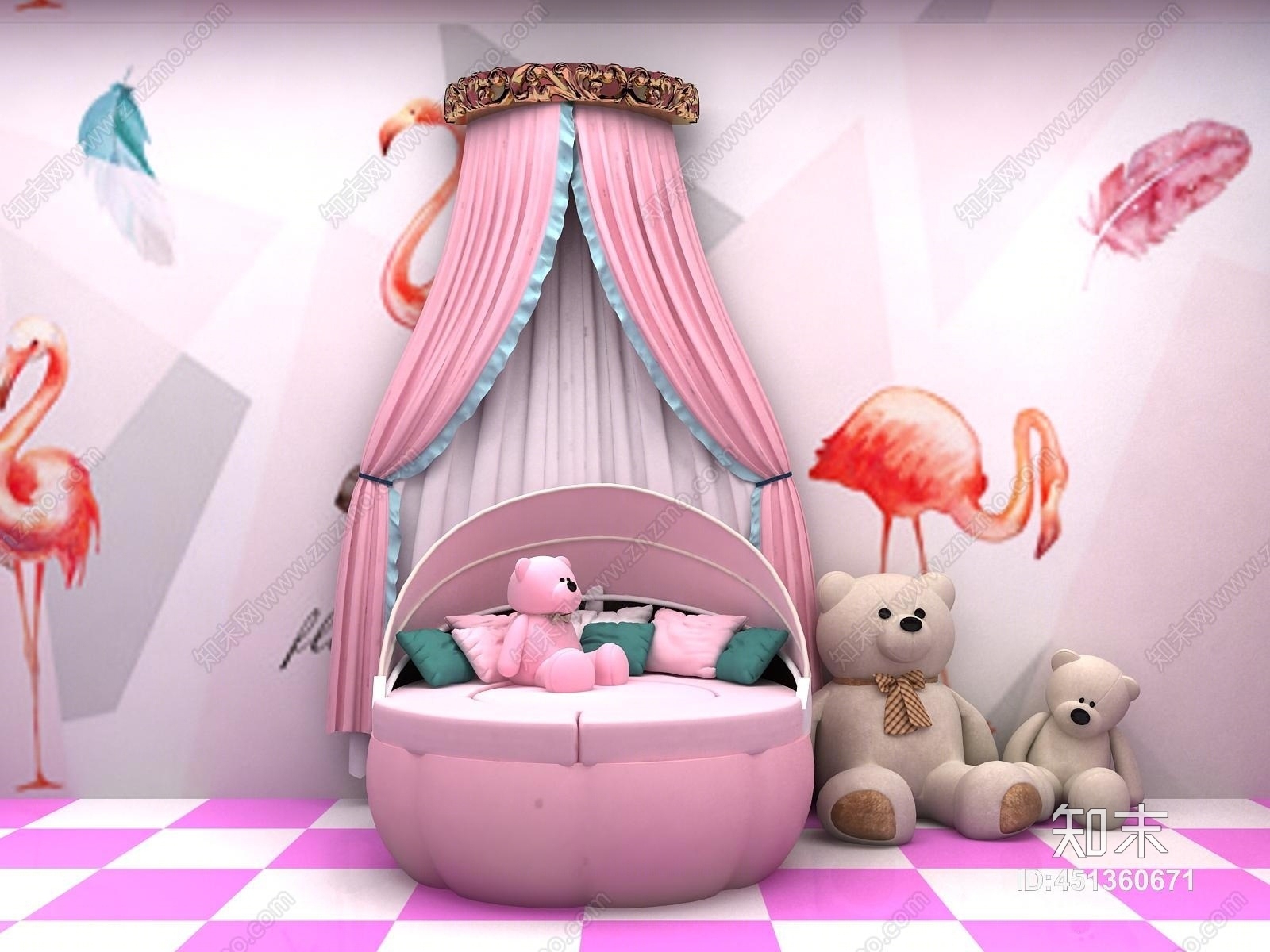 现代公主床3D模型下载【ID:451360671】