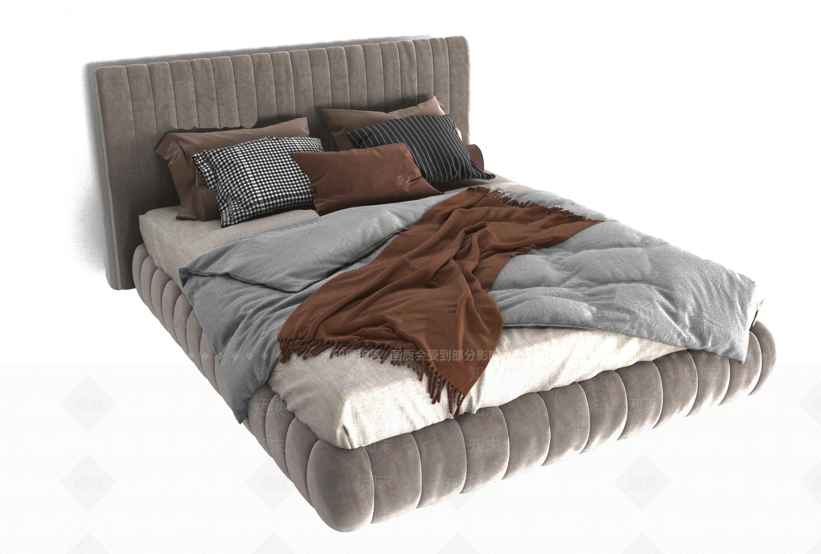 北欧布艺双人床3D模型下载【ID:1109369201】