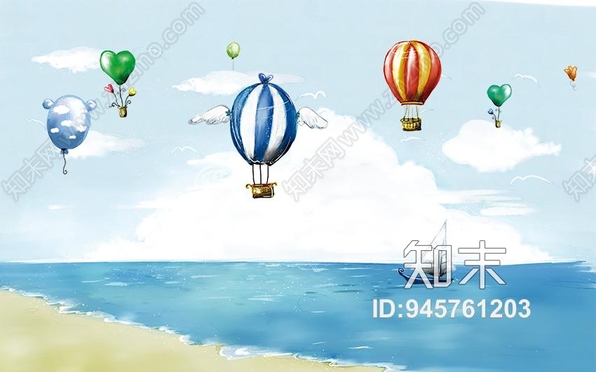 儿童房热气球壁布壁纸贴图下载【ID:945761203】