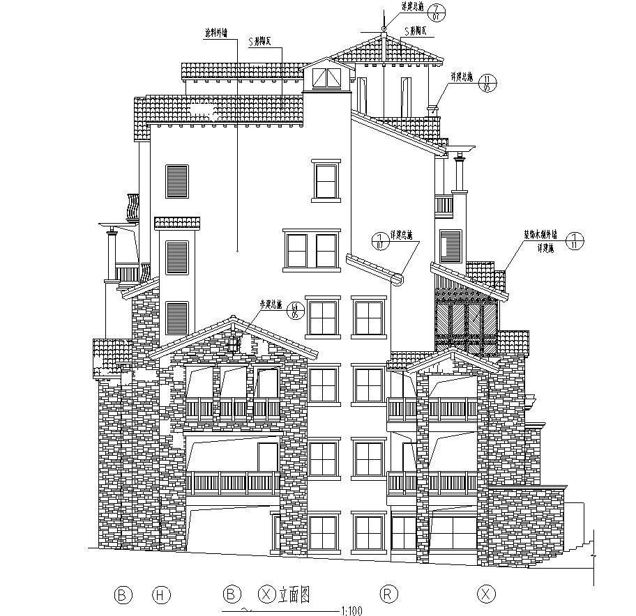 [重庆]多层剪力墙结构联排式别墅建筑施工图(含多栋楼建...施工图下载【ID:149874195】