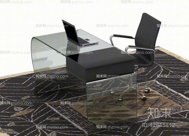 现代玻璃办公桌椅组合3D模型下载【ID:42845812】