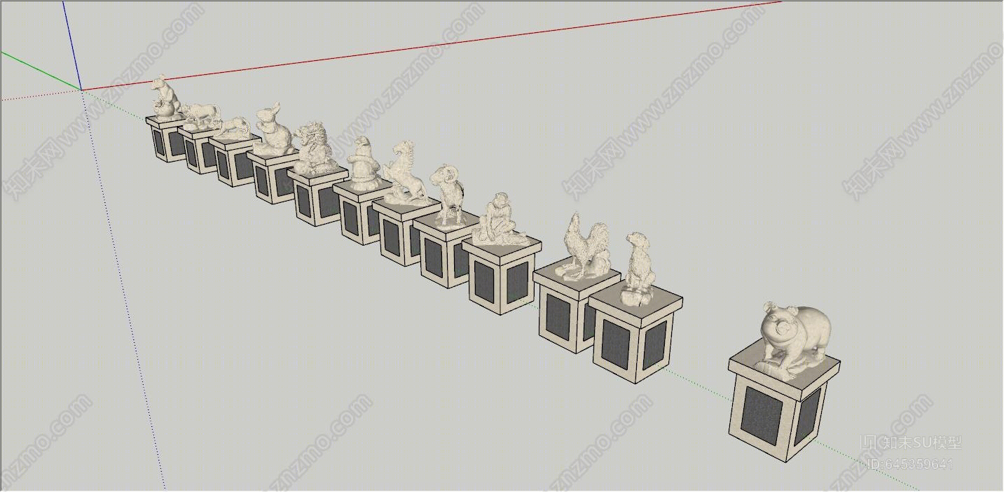 现代十二生肖雕塑SU模型下载【ID:645359641】