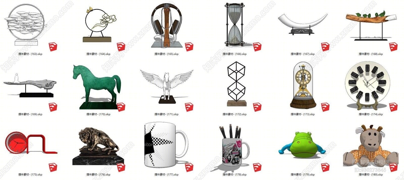 室内家工装花瓶工艺品雕塑挂画挂饰组合装饰摆件素材库18ge绳子SU模型下载【ID:930273645】