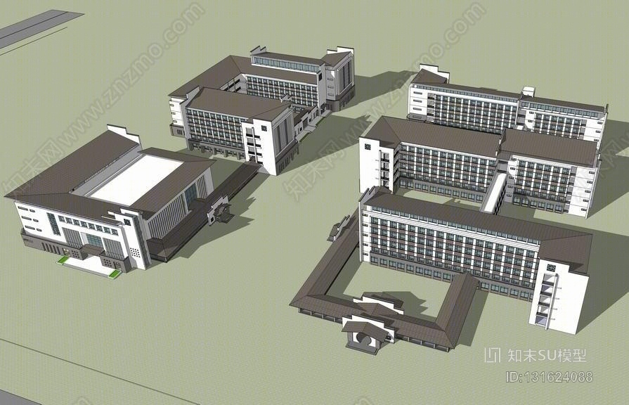 新中式学校SU模型下载【ID:131624088】