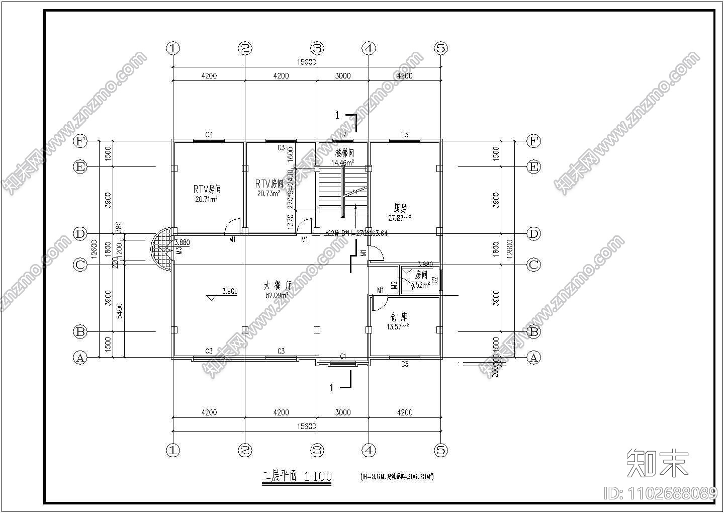 840平米五层框架结构商务旅馆建筑设计CAD图纸（底层商铺）施工图下载【ID:1102688089】